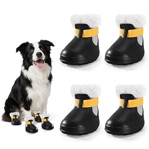 Dog Shoes for Large Dogs,Winter Dog Snow Boots & Paw Protectors Waterproof for Cold Weather & Hard Floors,Adjustable AntiSlip Dog Booties with Removable Wool Liner (Black, 9)