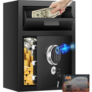 2.8 Cuft Biometric Drop Safe for Business, Anti-Theft Fingerprint Safe Box with Quick Place Drop Slot, Digital Keypad and Spare Key, Depository Safe for Home Office Retail Store Business Mail Church