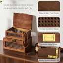 2PCS Decorative Rattan Storage Boxes Solid Wood Baskets Bins with Lid Keepsake Memory Jewelry Box Natural Boho Shelf Wicker Closet Desk Organizer Container (Walnut, 1 Large 1 Small)