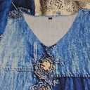 Floral Denim Textile Lace Hem Patchwork Tank Top  XL, 