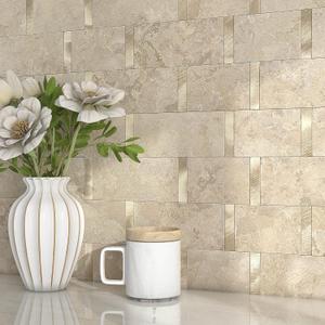 Matte Kitchen Subway Tile Peel and Stick Backsplash Self-Adhesive Bathroom Wall Tiles Waterproof 3D Metal and Marble Mosaic Panels Heat Resistant Fireplace(Rust Beige 10Tiles)