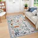 OJIA Jungle Print Washable Area Rugs 5x7, Soft Modern Rugs for Living Room Ultra-Thin Non-Shedding Bedroom Rug, Stain Resistant Neutral Area Rug Large Carpet for Dining Room Kids Nursery Playroom (Cream)