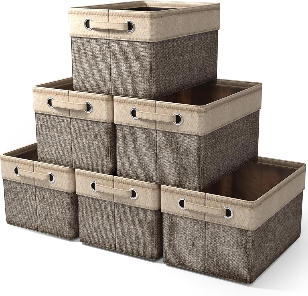 Sorbus Fabric Storage Bins for Shelves - 15 Inch Sturdy Collapsible Storage Bins with 2 Handles, Foldable Baskets for Organizing Home, Closets, Shelf, Toys, Clothes, Large Decorative Storage Baskets (6 Pack, Brown)