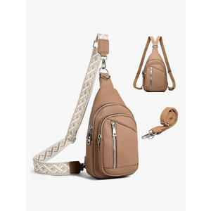 Sling Bag Crossbody Backpack - 2 in 1 Leather Cross Body Bag Fanny Pack with 2 Removable Straps