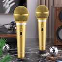 Facmogu 8 PCS Fake Microphone Set, Plastic Display Microphone Prop for Karaoke Costume, Realistic Mic Prop Kit for Cosplay Music, Halloween, Christmas, Birthday Party Favors - Gold