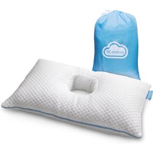 Ear Piercing Pillow for Side Sleepers alleviating Any Ear Pain and Inflammation. Small Sized 10"x18" Ear Pillow with Travel Bag, UComfort