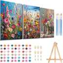 3 Pack Floral Framed Paint by Numbers for Adult with Wooden Easel 8x12 inch | Wildflowers Paint by Number on Canvas Oil Painting Kit with Brushes, Easy Adults' Paint-by-Number Kits for Home Wall Decor