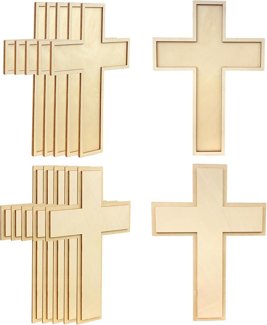 12 Inch 12 Pack Unfinished Wooden Cross Unpainted Wood Layered Framed Cross for DIY Crafts