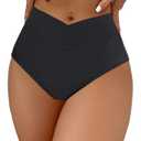 HYTENSUN Women's Bikini Bottom High Waisted V Cut Swimsuit Twist Front Cheeky Swim Bottoms (Large, 843 Black)