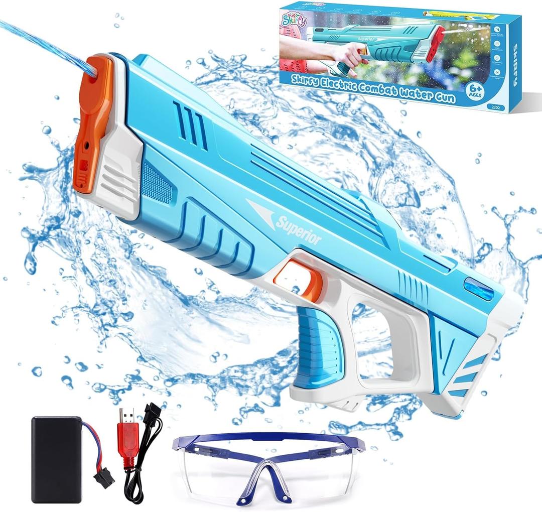 Skirfy Electric Water Gun,Auto Suction Water Guns for Adults&Kids,Squirt Guns 39 Ft Range,Battery Powered Squirt Gun,Automatic Water Gun,Water Blaster,Pool Beach Outdoor Party Toys for Kids Ages 8-12 (Blue)