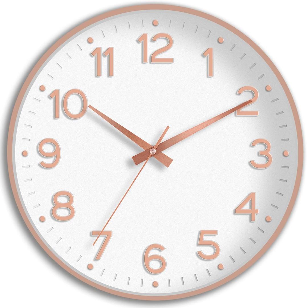Roymnie Wall Clock, Silent Wall Clocks Battery Operated 8 Inch-Modern Non Ticking Analog Clock Decorative for Kitchen Office Bathroom Bedroom(White Rose Gold)