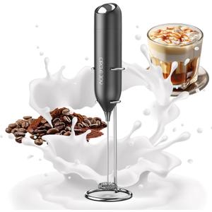 CIRCLE JOY Milk Frother Hanheld with Stand, Electric Coffee Frother, Battery Operated Hand Frother Wand Drink Mixer Mini Foamer for Matcha Lattes Cappuccino, Kitchen Gifts, Black