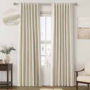 Beige Blackout Linen Curtains 44"x90" Length 2 Panels for Living Room