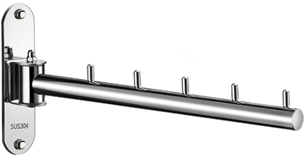 Clothes Hanger Rack Swing Arm, Folding Clothes Hanger Wall Mounted Space Saving Drying Rack, Stainless Steel 304 Laundry Room Valet Hook Holder, Foldable Hanging Hook Rod (Silver)
