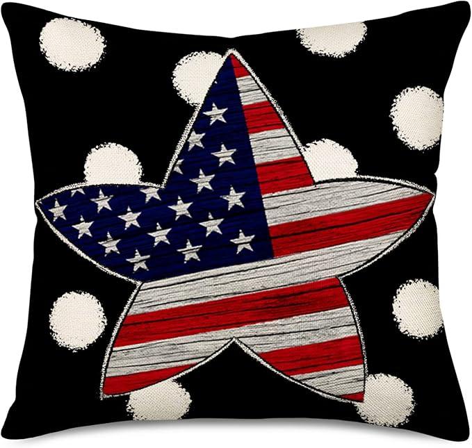4th of July American Flag Pillow Covers  20"x12" 
Inch Black and White Polka Dots with Navy Red Stars and Stripes Throw Pillow Cases Independence Day Home