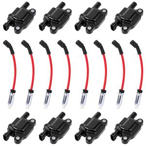 8 Pack Ignition Coils and Spark Plug Wires Set Fit for Chevy Silverado Tahoe Suburban Avalanche Express GMC Sierra Yukon 1500 Escalade 4.8 5.3 6.0 6.2 L V8, Replace for UF413 9748HH 12570616
