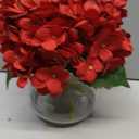 Hollyone Hydrangea Artificial Flowers in Vase Red Silk Fall Fake Flowers Arrangements with Glass Vase with Faux Water Faux Floral Bulk Bouquet for Office Table Centerpiece Shelf Home Decorations