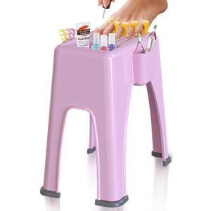 Skywin Extra Tall Shower Foot Rest with 3 Pockets to Hold Shaving Essentials 10 x 7.8 x 13 Inches - Extra Heighted Plastic Pedicure Foot Rest - Shower Stool for Shaving Legs (Pink)