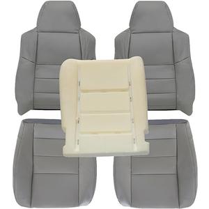 Driver & Passenger Side Bottom & Top Lean Back Seat Covers & Driver Foam Cushion Replacement Medium Flint Gray Compatible with Ford F250 F350 F450 F550 Lariat 2002 2003 2004 2005 2006 2007