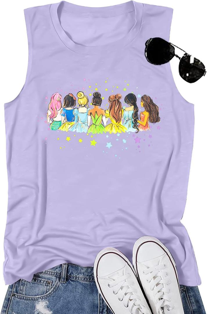 Magical Tank Tops Women: Magic Princess Shirt Cute Magic Kingdom Tshirt Family Vacation Trip Sleeveless Tanks Tops (X-Large, Light Purple)