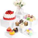 Acrylic Buffet Risers and Stands, Food Risers for Buffet Table, Food Display Stands for Party Catering Dessert Collectibles, White Acrylic Cube Nesting Boxes with Hollow Bottoms (White, 5IN-10IN)
