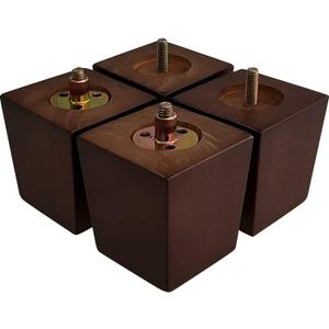 GOSCHE 3 Inch Wood Furniture Feet Sofa Legs Set of 4, Brown Square Couch Legs, Mid Century Modern Dresser Replacement Feet for Chair Armchair Recliner Coffee Table Or Home DIY Projects Bun Feet