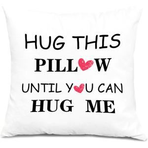 Hug This Pillow Until You Can Hug Me Throw Pillow Covers 18x18, Anniversary Birthday Gifts for Boyfriend Girlfriend, Long Distance Relationship Gifts, Couples Pillow Covers (Colour 02)