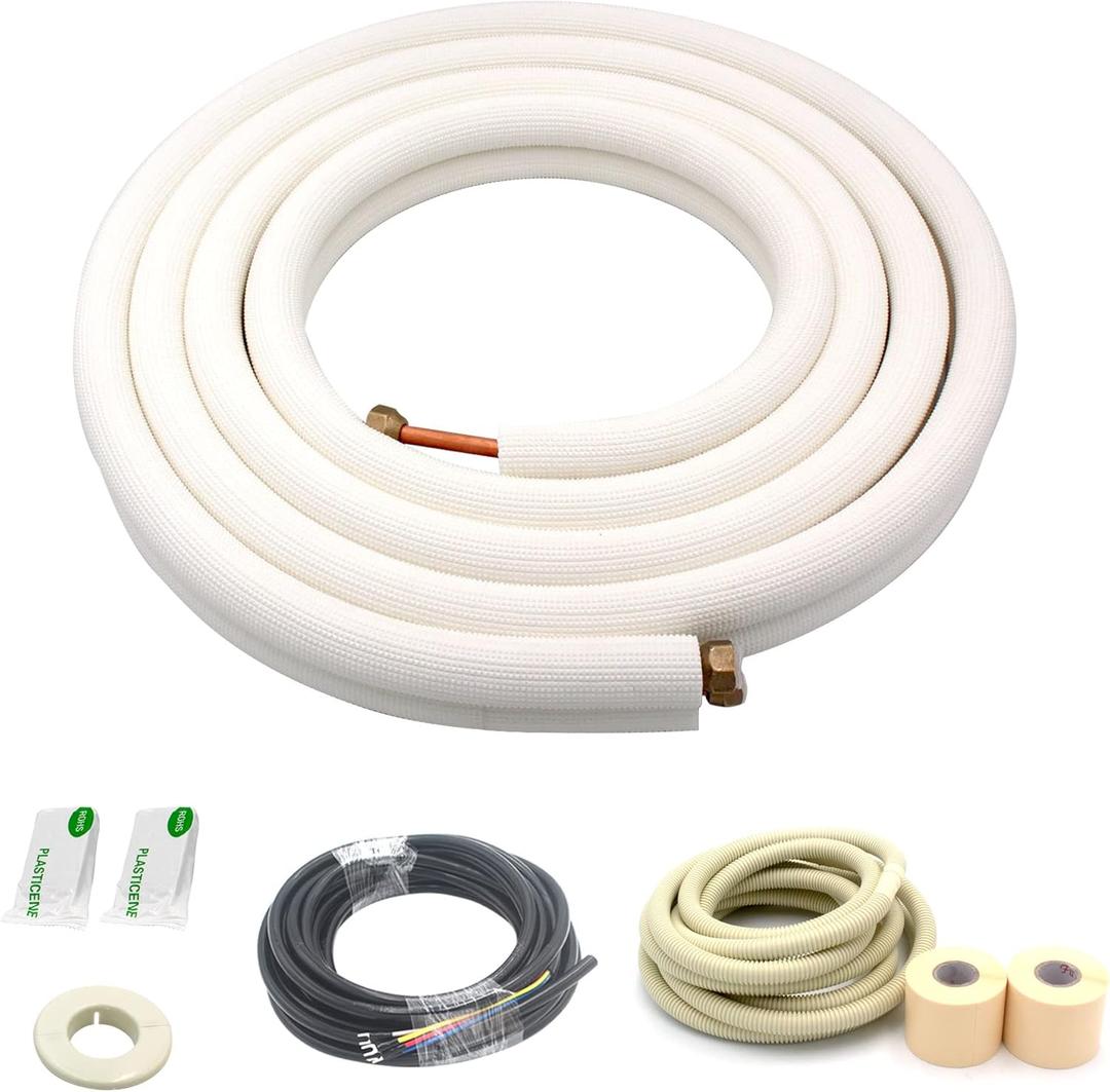16 Ft Mini Split Line Set,Air Conditioning Copper Tubing Pipe Extension,1/4" & 3/8" 3/8" PE Thickened for AC and Heating Equipment Insulated with Nuts(1/4+3/8)