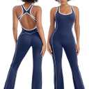 TDIFFUN Women Flare Jumpsuits Backless Workout Hollow One Piece Sleeveless Padded Unitard Sexy Gym Yoga Outfits (Blue, M)