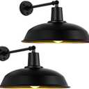 18" Large Black Outdoor Barn Lights - Rustic Industrial Style Wall-Mounted Gooseneck Lights for Garage, Porch and Farmhouse Exterior Lighting, 2-Pack