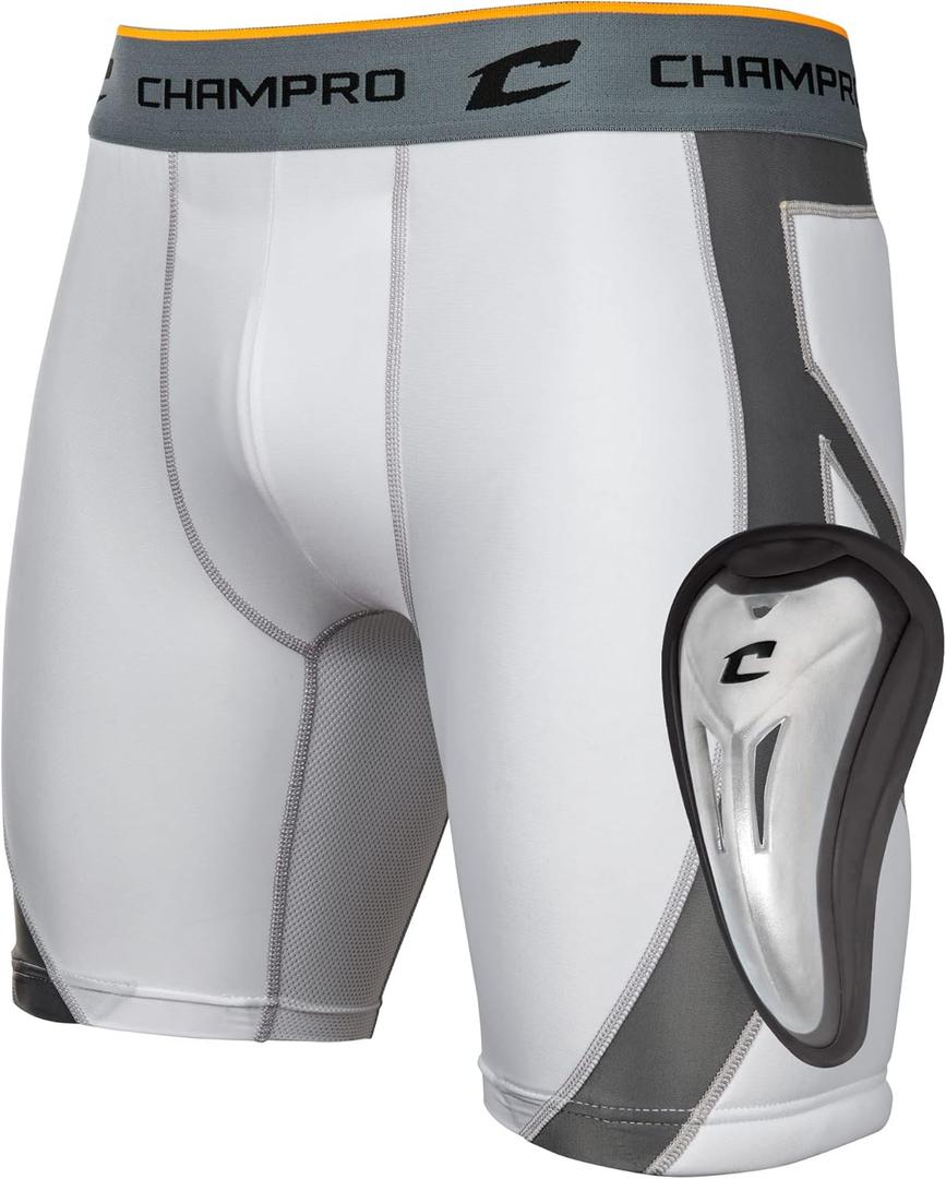 CHAMPRO Wind-up Compression Sliding Shorts with Cup (White)