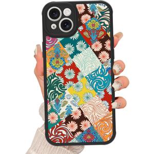 Magnetic for iPhone 15 Plus Case [Compatible with MagSafe] Aesthetic Flower Wave Patchwork Pattern Design, Slim Bumper Translucent Matte Protective Cover for Women Men