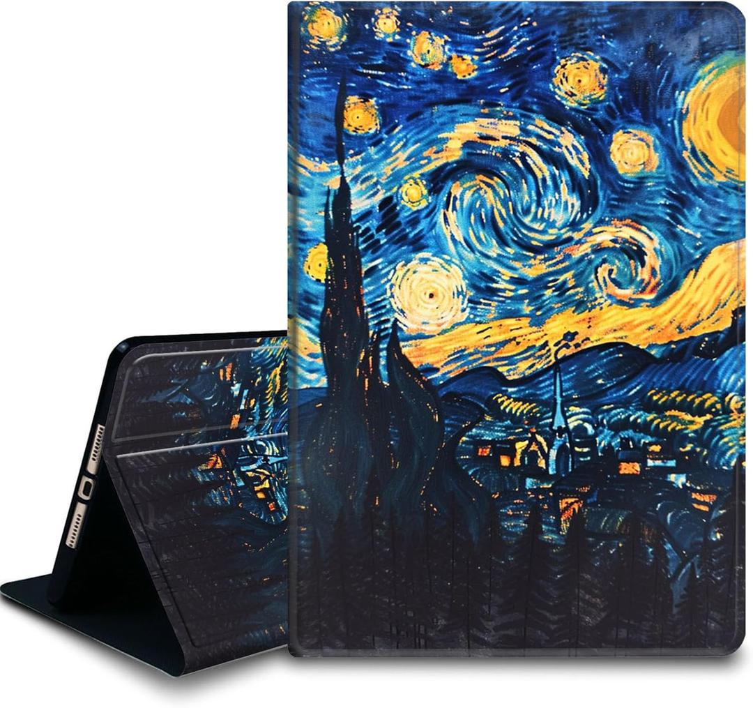 Bxgolkgd Tablet Case for iPad 9.7 Inch (2017/2018 Model,5th/6th Generation),Shockproof Stand Cover with Heat Dissipation,Auto Wake/Sleep Function,Van Gogh Starry Night Art