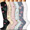FuelMeFoot 6 Pairs Compression Socks for Women & Men 15-20mmHg Graduated Support Knee High Socks for Nurses, Travel, Athletic (Large-X-Large, 01 Assort - Black/Blue/Grey/Pink/Beige/White)