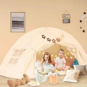 CRAWLBO Bed Tent for Kid Twin Size Bed Canopy, Breathable Privacy Space Sleeping Drafty Room Dream Tents Indoor Play Tent Kid Sleep Tent（Beige, Twin）