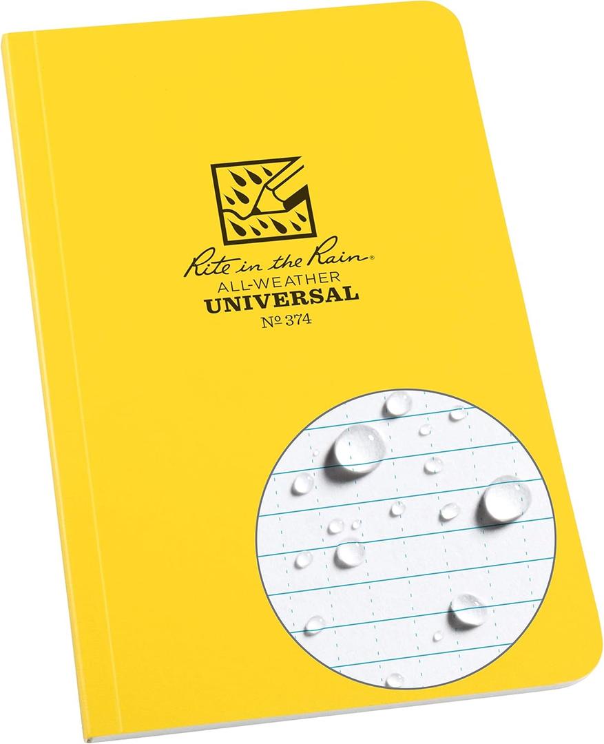 Rite in the Rain Weatherproof Soft Cover Notebook, 4.625" x 7.25", Yellow Cover, Universal Pattern (No. 374)