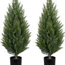 Briful 3FT Artificial Cedar Topiary Trees Set of 2, UV Resistant Faux Cypress Plants in Pot for Front Door Porch Entryway, Christmas Outdoor Decorative Greenery, Fake Shrubs for Home Patio Decor