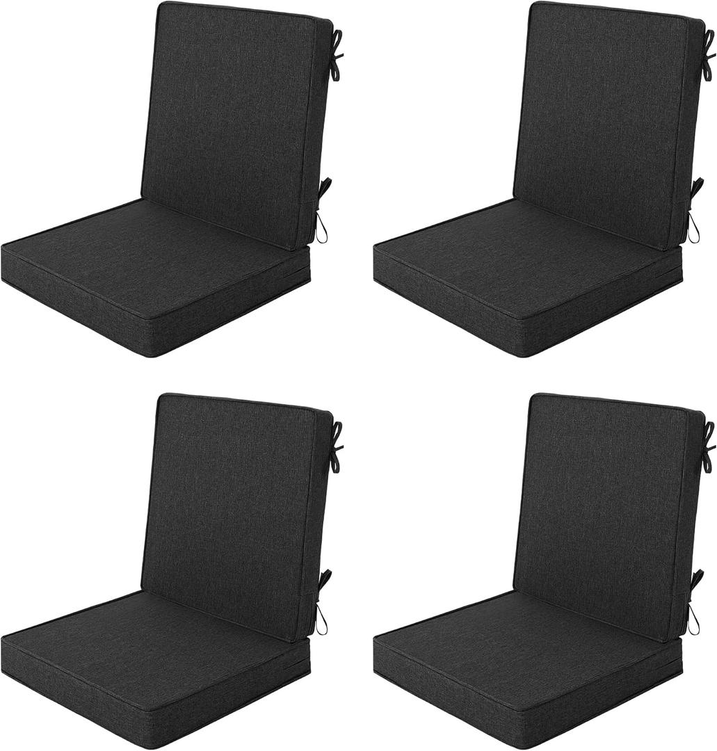 Outdoor Chair Cushions Set of 4, 18 x 16.5 Inch, Black, 18" x 16.5" 4 Pack