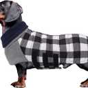 Geyecete Warm Thermal Quilted Dachshund Coat,High Neckine String Holes Dachshund Jacket Outdoor Dog Apparel with Adjustable Bands for Large Dog-Black, Size L