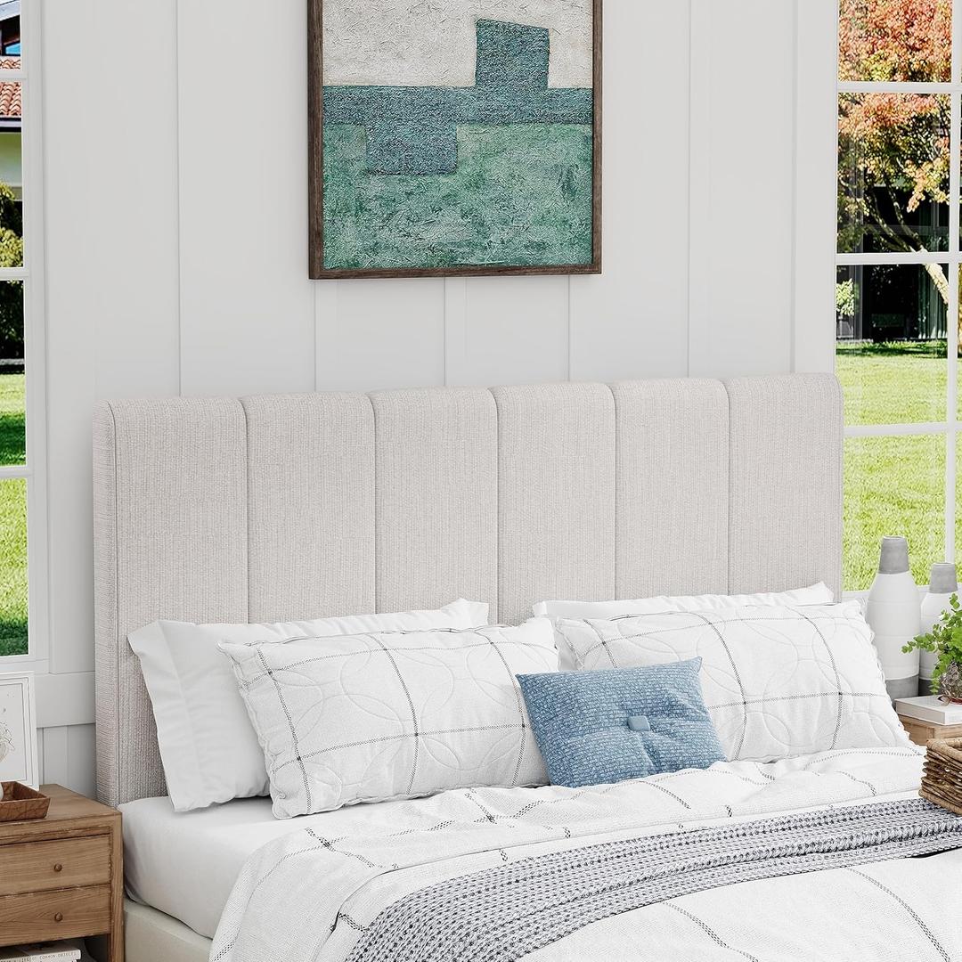 Yongchuang King Headboard for King Size Bed Upholstered Linen Headboard Panels Adjustable Height Grayish White