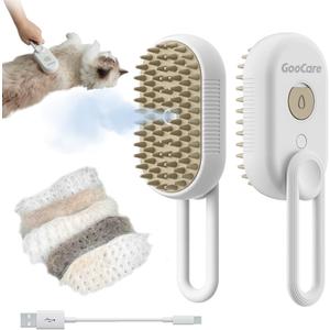 2nd Generation 3-in-1 Cat Steam Brush for Shedding, Pet Hair Removal Comb with Water Tank, Spray Cat Brush for Pet Grooming, Steamy Comb for Indoor Haired Cats, Dogs and Rabbits (Beige)