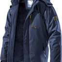 Men's Winter Ski Jacket Warm Fleece Waterproof Outdoor Mountain Hiking Windbreaker Hooded Snow Rain Coat (Medium, Navy Blue)