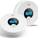 2 Pack Smoke Detector Carbon Monoxide Detector Combo with LED Indicator Lights, LCD Display & 85dB Alarm, Battery-Operated Smoke Alarm and CO Detector for Home, Kitchen, Basement, Bedroom, Office