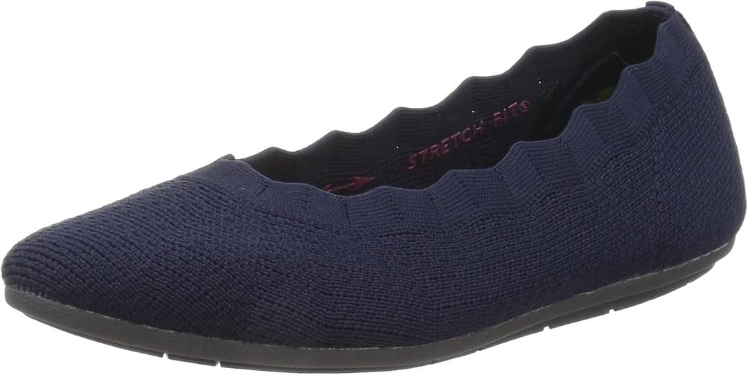 Skechers Women's Cleo 2.0-Love Spell Scalloped Knit Skimmer Flats with Air-Cooled Memory Foam Ballet (8.5, Navy)