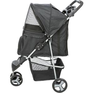 TRIXIE Foldable Pet Stroller for Cats and Dogs, Pet Carrier Strolling Cart with Weather Cover, Storage Basket, Cup Holder, Black