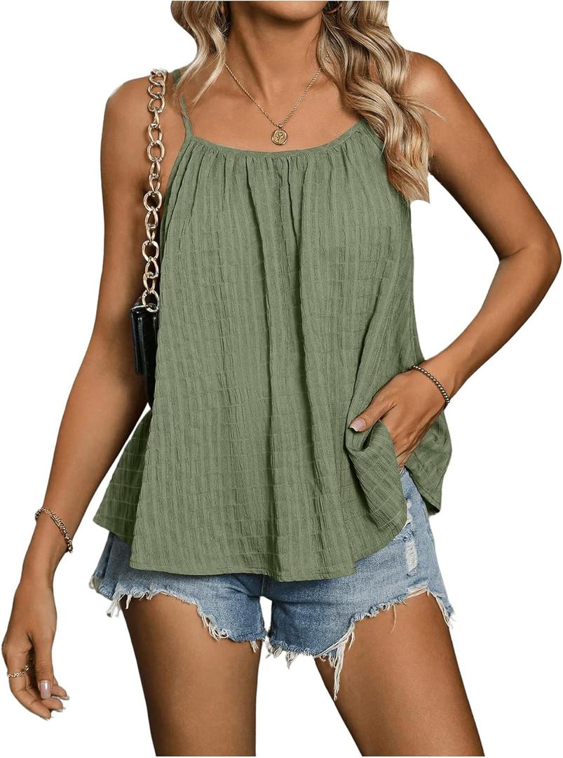SweatyRocks Women's Summer Tank Top Spaghetti Strap Pleated Camisole Sleeveless Loose Cami Tops (Medium, Green)