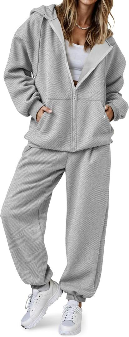 SHESHOW Fall Outfits for Women Oversized Zip up Hoodie Sweatshirt Jogger Sweatpants 2 Piece Sweatsuits Lounge Sets (Medium, Grey)