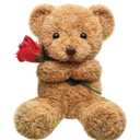 Civaner Bear Stuffed Animal Gift with Rose Funny Cute Bear Stuffed Animal Plush Gift for Mother Day Mom Birthday Wedding Christmas, 11.8 Inches(Beige