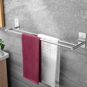 Taozun 24-Inch Bathroom Towel Bar Self Adhesive Double Towel Rack SUS304 Stainless Steel Towel Holder Towel Rail Stick on Wall (Silver)