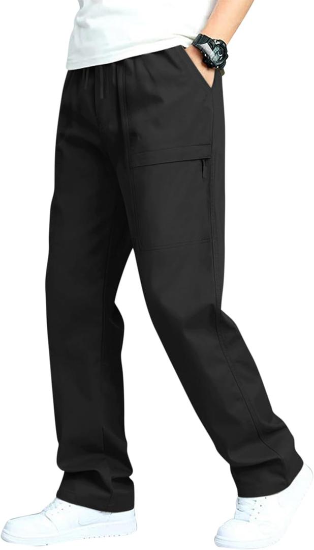 Men's Casual Cargo Pants Workout Sweatpants Joggers Stretch Hiking Drawstring Tactical Trousers (Black, S)